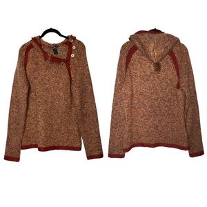 REI Cassal Sweater Hooded Pull over Women's Size Medium Orange Multicolored Yarn